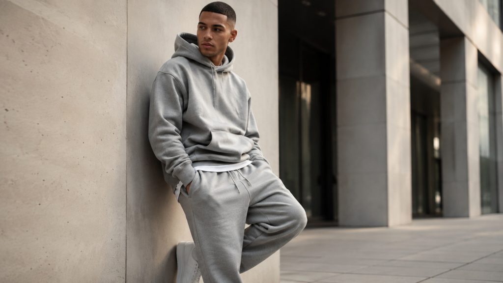 Vertebrae Clothing: Redefining Streetwear with Iconic Vertebrae Sweatpants Vertebrae Clothing streetwear look featuring grey sweatpants and hoodie